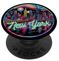 New York City USA Bunte Retro Pop Art Reise Skyline NYC PopSockets Klebender PopGrip