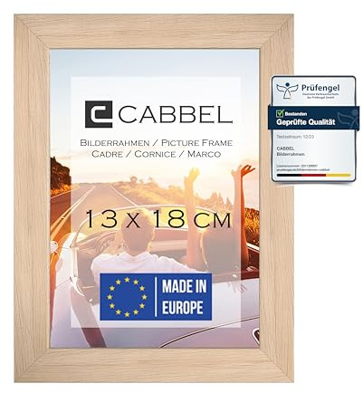 CABBEL Bilderrahmen 13x18 cm, Natur, stabiles MDF-Holz Rahmen, bruchsicherem Plexi-Glas, zum Aufhängen & Aufstellen, ideal für Fotos/Bilder/Collage