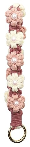AOKSUNOVA Schlüsselanhänger Makramee Schlüsselband Geflochten Blume | Makramee Schlüsselanhänger als Geflochtenes Schlüsselband mit Blume, Stilvoller Anhänger für Damen und Frauen als Geschenk
