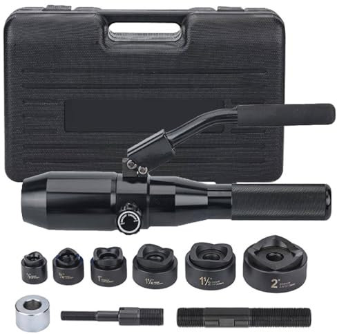 Kit de Perforación Hidráulica Presión con 6 Punzones Perforadora Hidráulica Manual con Maletín Portátil Kit de Perforadora Hidráulica 22.5-61.5mm para Metal Acero Aluminio Plástico,Black
