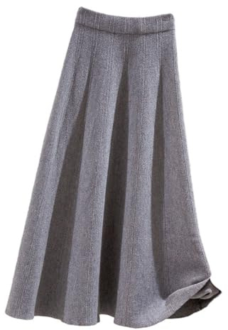SUIUOI Gonna Lunga Donna Inverno Vita Alta Vintage,Lana Maxi Gonne Vita Elastica Lunga e Linea ad A,Elegante Lunga Gonna A-Line Plissettata Svasata Gonne