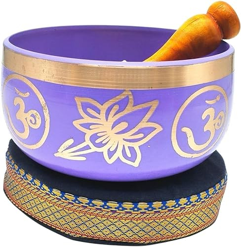 Soul Mantra Tibetisches Klangschalen-Set mit Klöppel und Klangschalenkissen in Lokta-Papier-Geschenkbox. Klangschale aus Tibet (Violett)