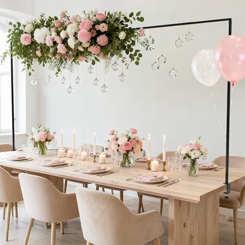 Fomcet Over The Table Rod Stand with Clamps 13-42'' Tall 29-98 Length Metal Black Adjustable Table Arch Hanging for Wedding Birthday Party Christmas Anniversary Decoration