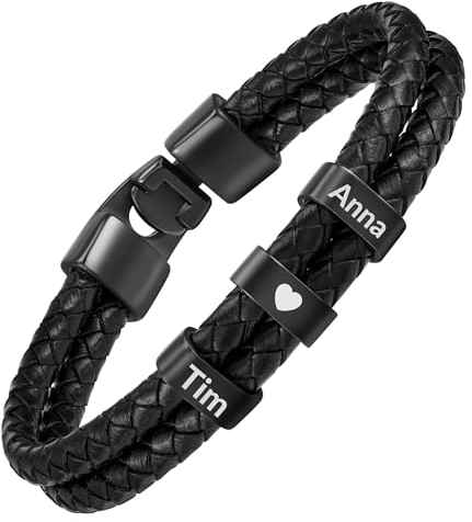 Vatertagsgeschenk, Armband Herren mit Gravur, Lederarmband Papa , Armband mit Name, Personalisiertes Armband für Herren, Geschenkidee Papa, Geschenk für Vater Geburtstag Hochzeitstag, Partnerarmband