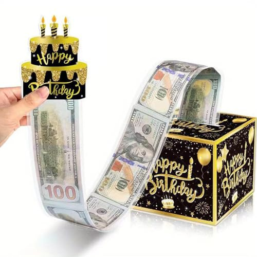 Födelsedag Pengar Box DIY Pengar Presentlåda Överraskning Vänner Barn och Vuxna Överraskning Pengarrulle (Svart/Guld)