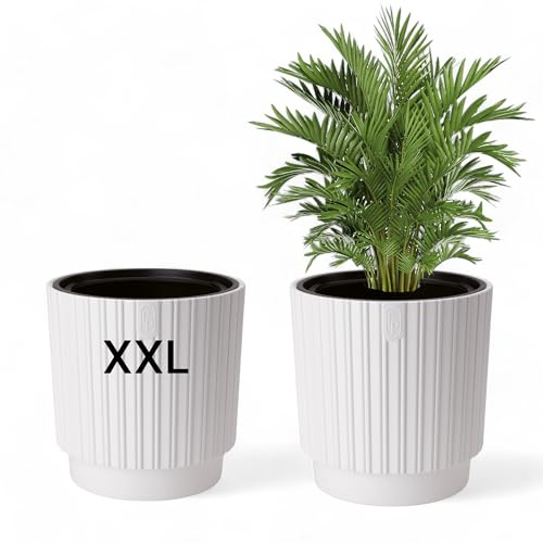 MELTOM Bac à fleurs Pot de fleurs avec insert amovible rond avec rainures moderne (blanc, XXL - 40 cm)