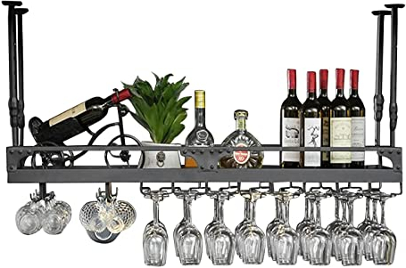 IBOWZ Deckenverzierung Deckenregal Industrieller Weinglashalter - Schwarzer Flaschenhalter Deckenweinflaschenregal, Weinregal aus Metall, höhenverstellbar, für Bars, Restaurants, Küchen
