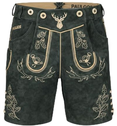 Herren Trachten Lederhose HK5 + Träger, Echtes Leder, Größe 52, Grau