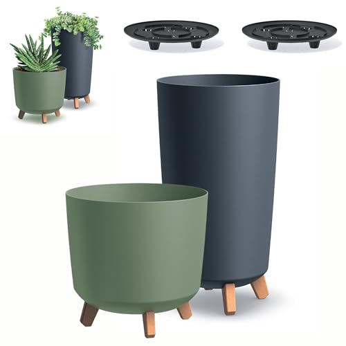 DIKEL 2X Maceta Redonda Gracia con Patas - Maceta para Interior y Exterior - Maceta - Maceta para balcón - Maceta Decorativa - DGTL240 + DGTL300L - 298x298x365mm - Antracita