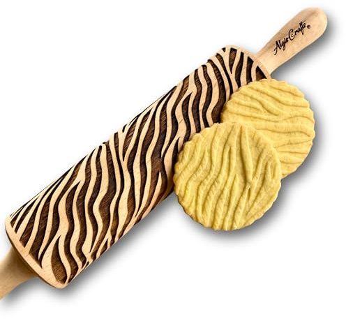 Mattarello Legno Goffrato PATTERN A ZEBRA | Mattarello Inciso | Rullo per Biscotti e per Modellare | Mattarello Decorativo per Biscotti di Algis Crafts