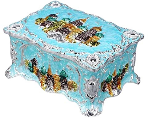 JFNHUTL Schmuckschatulle Schmuck-Organizer Schmuckschatulle im europäischen Stil mit Spiegel Vintage rechteckige Aufbewahrungsbox aus Metalllegierung zweilagige Schmuckschatulle