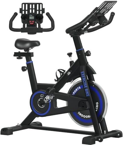 HOMCOM Vélo d'appartement avec résistance réglable pour vélo d'appartement avec volant d'inertie 8 kg, écran LCD, guidon et siège réglable pour maison, salle de sport, bleu