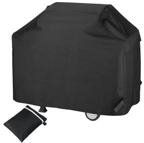 LATRAT Utomhusgrillskydd, 210D Oxford BBQ gasskydd, vattentätt plancha-överdrag, UV-skydd, vindtät, dammtät (145 x 61 x 117 cm, svart)