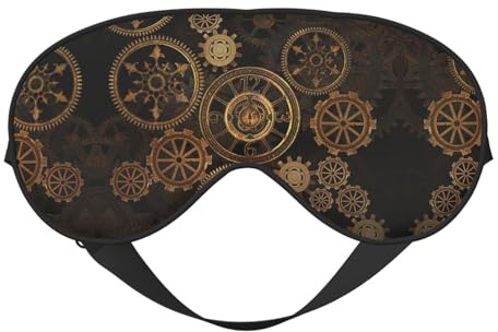 Gears Clock Augenmaske mit braunem Altersdruck, weich, verstellbar, für Schlaf, verdunkelnd, Seiden-Augenband, für Männer und Frauen