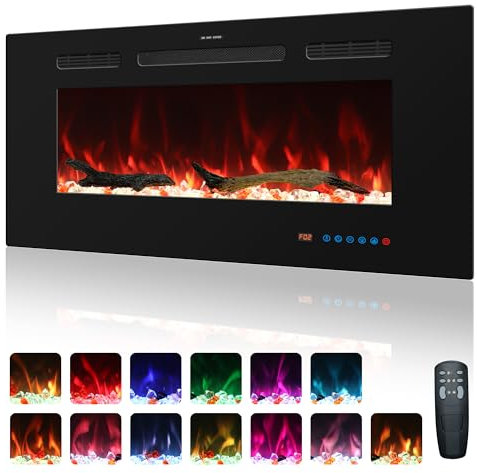 Kentsky 99 cm Electric Fireplace, Recessed and Wall Mounted Fireplace Heater, 750W/1500W with Remote Control, Touch Screen, 13 Flame Colors, Timer