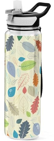 Mnsruu Transparente Sport-Wasserflasche mit Strohhalm, auslaufsichere Trinkflasche, Herbstblätter, Fahrradflaschen für Sport, Büro, Schule, BPA-freier Tritan-Kunststoff, 1 Liter