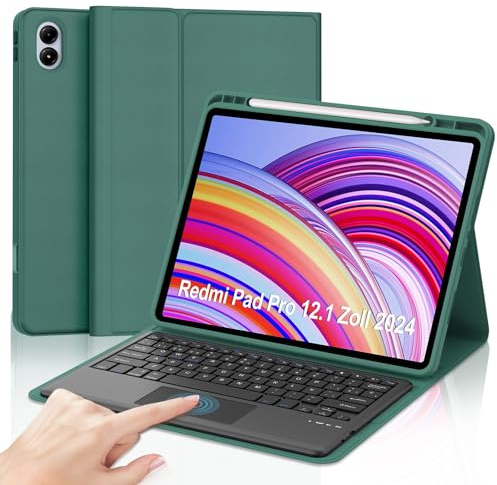 SENGBIRCH Funda Teclado para Redmi Pad Pro 12,1 Pulgada 2024 - Teclado Español Ñ Bluetooth Desmontable con Touchpad, Verde Oscuro