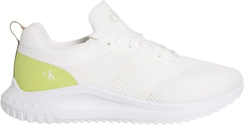 Calvin Klein jeans herr EVA Runner TECH stickad YM0YM01293 låg topp, vit (ljus vit//vild lime/gummi), 6,5 UK, Vit ljus vit vild lime gummi, 39 EU