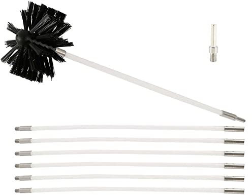 chimney sweep kit Chimney Cleaning Brush Kit,Duct Vent Cleaning Set Includes 15 Flexible Rods, 1 Brush Head, 1 X Hexagonal Bar Chimney Sweep Kit For Fireplace/Dryer Vent/Sewage Pipe/Fume Hood(6 Rods,4