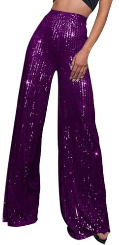 Glitzer Pailletten Schlaghose Damen Weites Bein Pailettenhose Elastische Taille Glitzerhose Lang Party Hose High Waist Freizeithose Party Hose Legins Metallic Hosen Karneval Kostüm Outdoorhose