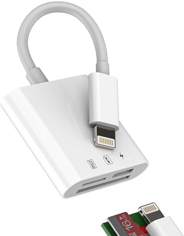 Kartenleser Lightning auf SD (3-in-1) für iPhone 14 13 Pro Max 7 8 Plus Micro SD Card Reader zertifiziert für Apple MFI Ladegerät Adapter für iPad TF Speicher Kamera Kompakt tragbar