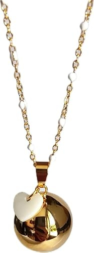 Générique Collier Bola de Grossesse en Plaqué Or Jaune, Pendentif Coeur en Nacre, Bijou pour Femme Enceinte