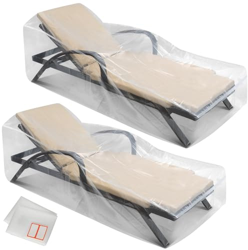 2-Pack Waterproof Outdoor Chaise Lounge Covers for Patio Furniture - Reusable & Heavy-Duty Clear Plastic Outdoor Furniture Covers Waterproof for Lounge Chairs, 84 x 32 x 32