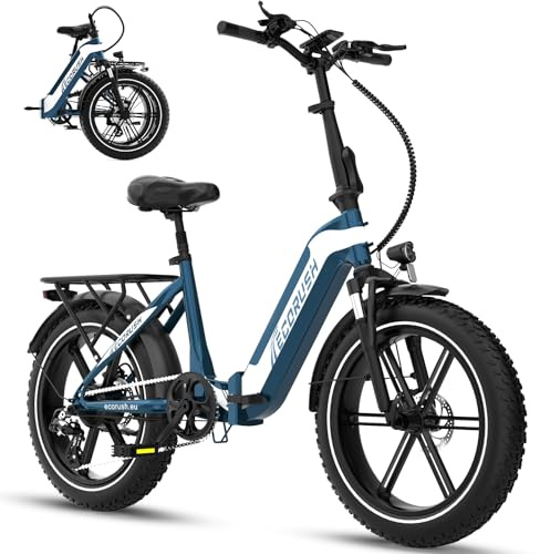 ECORUSH ECO R2 E Bike Klapprad, E-Bike mit 20×4,0 Zoll Fat Tire, Hochfester Körper, 48V 499.2Wh Akku, 7-Gang, LCD-Display, 250W Motor & 25Km/h Elektrofahrräder für Herren und Damen