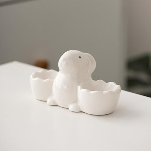 Coquetier en céramique en forme de lapin - Double support - Coquetier créatif en céramique - Décorations de Pâques pour œufs à la coque - Décoration d'intérieur - Ustensiles de cuisine - Support pour