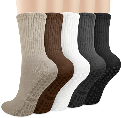 Tialfas 5 Paar Pilates Socken Yoga Socken Soft Cotton Stoppersocken Rutschfeste AntiRutschSocken Damen für Ballett Barre Tanz Gym Fitness Workout Trampolin Hospital Home