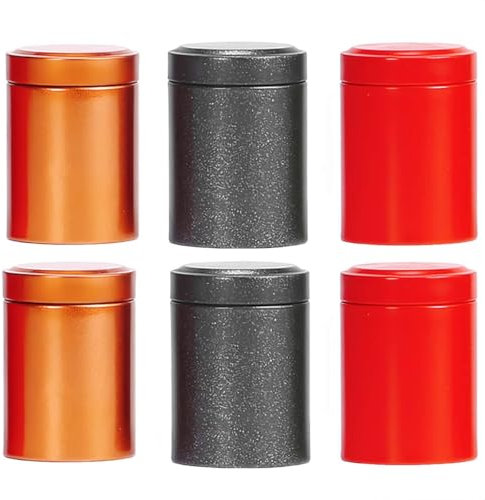 HUAZEXINX 6Pcs Smell Proof Container Set – Aluminium Airtight Coffee Container, Portable Vacuum Can, Compact Metal Travel Storage Jar for Tea, Sugar,Spices & More (60ml x 6)