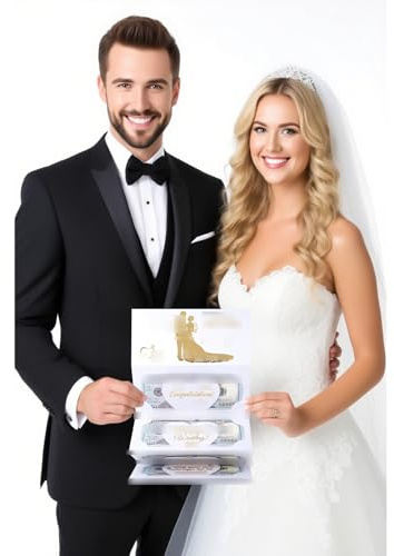 FOSDICK Biglietti Matrimonio per Regali in Contanti con Busta, Regalo Porta Soldi Matrimonio, Busta Biglietto Auguri di Nozze, Regali per Sposi e Sposi, Biglietto di Nozze in Oro Bianco (Mr. & Mrs.)
