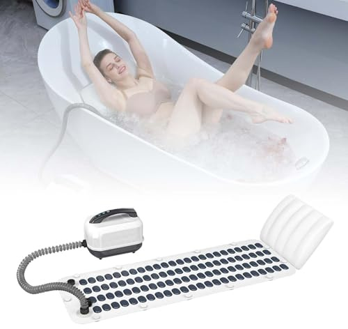 Rutschfeste Badematte mit aufblasbarem Kissen und Fernbedienung, 6-Gang-Einstellung, Seifenblasenmaschine für Badewanne, leistungsstarke Luftpumpe für Muskelentspannung und verbesserten Schlaf