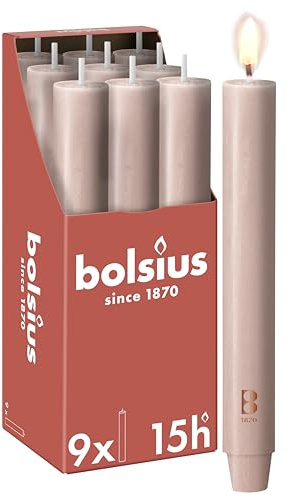 Bolsius - Stabkerze XL Rustik - 23 x 3 cm - hellrosa - im Karton zu 9 Stück - Länge Brenndauer 15 Stunden - Unparfümierte - Enthält Natürliches Pflanzenwachs - Ohne Palmöl