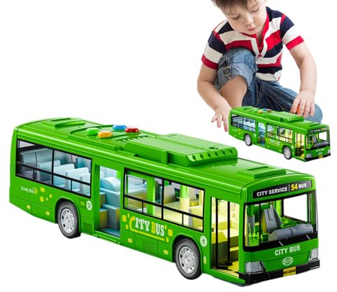 City Bus Toy - batteridriven elbuss med musik och | pedagogisk fordonsleksak med öppna dörrar | realistisk design födelsedagspresent till