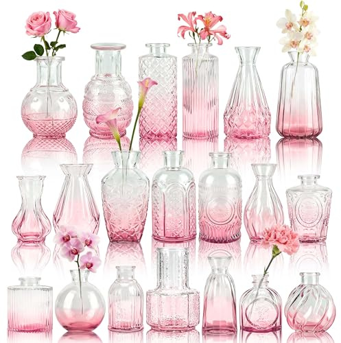 BTSD-home 20 Stück Rosa Vasen Klein Tischdeko zur Hochzeitdeko | Handgefertigte Glasoptik Gastgeschenke zur Hochzeit Einfach Blumen arrangieren Gutes Preis Leistungs Verhältnis