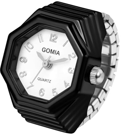 Avaner Ringuhr Achteckig Elastisches Edelstahlband: Minimalistische Fingeruhr mit Arabischen Ziffern Analog Quarz Uhrenring Geschenk für Männer Frauen