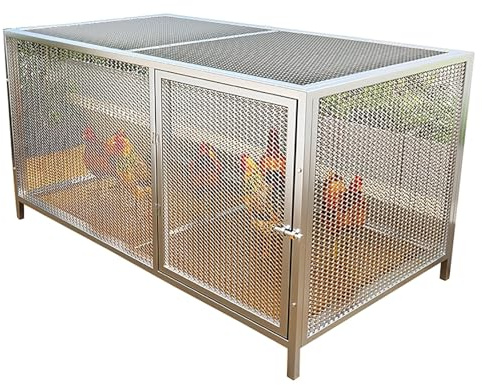 Galvanized Metal Chicken Coop with Run, Openable Roof and Side Door, Ideal Poultry Cage for Small Animals