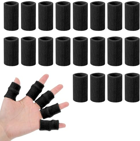 TIESOME 20 Pcs Finger Sleeves for Arthritis, Elastic Finger Compression Sleeves Thumb Splint Support, Breathable Pain Relief Protector for Tendon, Joint and Arthritis, Sports Aid (Black)