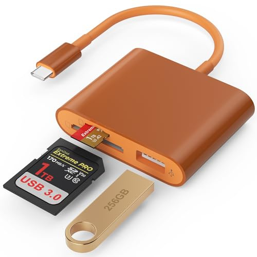 SD Card Reader, USB 3.0 Type C High Speed to SD/TF Card Adapter for iPhone 17/16/15 Pro Max Memory Card Reader with SD MicroSD USB 3 Port for Mac/iPad/MacBook Pro/Air Android Phone Tablet (TerraCotta)
