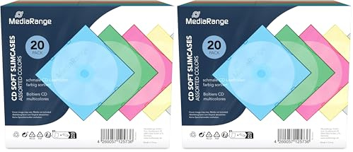 MediaRange BOX37 Custodie Morbide CD Soft Cases Slim, 20 Pezzi, 5 Colori x 4 custodie (Confezione da 2)