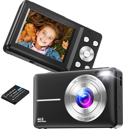 Digital Camera, FHD 1080P 44MP Compact Cameras with 16X Digital Zoom（Black）