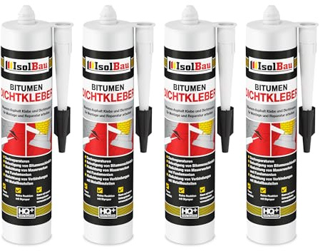 Isolbau Bitumen-Dichtkleber - 4 x 310 ml Klebstoff & Dichtmasse für Montage & Reparatur von Bitumen-Schindeln - Schwarz