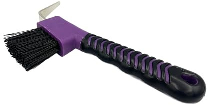 JA2003 - Raschietto per zoccoli per cavalli, asino e capra, con spazzola in gel, per la cura degli zoccoli, in acciaio inox (viola e nero)