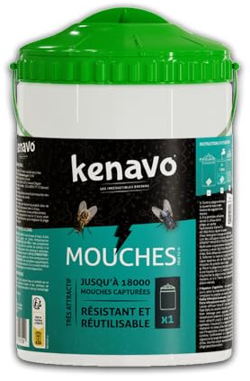 Piège à Mouches Extérieur + Attractif Inclus KENAVO | Dispositif très Attractif Jusqu’à 18 000 captures | Attire et Capture Les Mouches en Plein air | Piège résistant et réutilisable