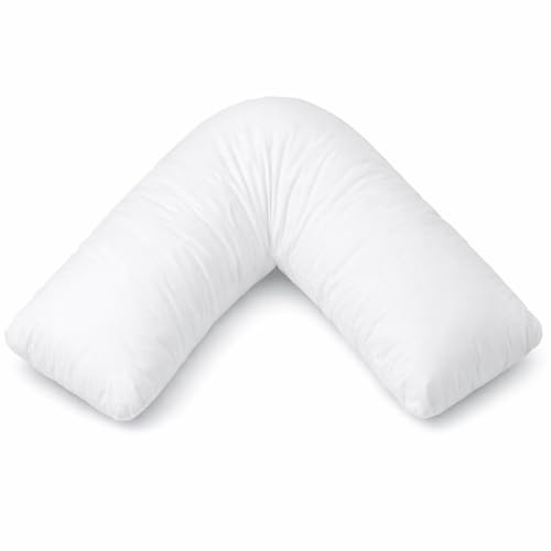GOHAR HOME V Pillow, V Shaped Pillow, Soft Neck & Back Support, UK Made | A nursing pillow, maternity pillow and side sleeper pillow. Soft hollowfibre fill, machine washable, 74x34cm, UK made