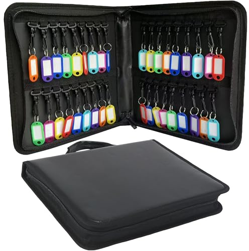 MINGZE Etui de Clé, Etui de Clé à Fermeture Éclairée Portable avec 36 Clés avec Crochets et Étiquettes, Organisateur de Clés Imperméable et Ignifuge, Coffre-Fort de Solution de Stockage de Clés