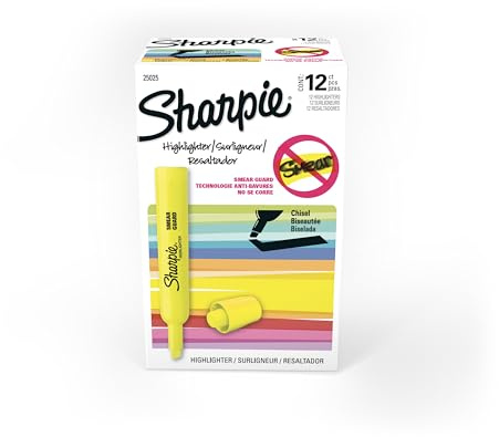 Sharpie Tank Highlighters, Chisel Tip, Fluorescent Yellow, 12 Count