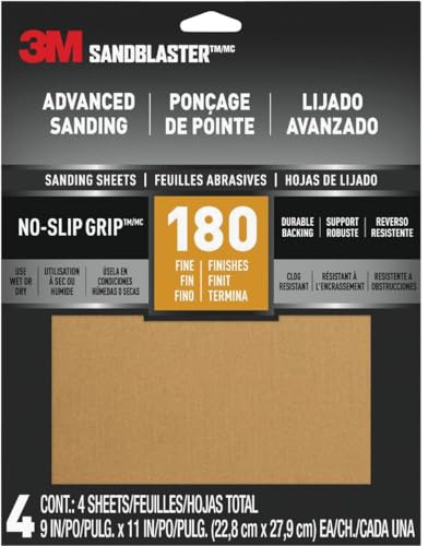 3M 240326 9 x 11 in. 180 Grit Sandpaper Without Slip Backing - Pack of 4