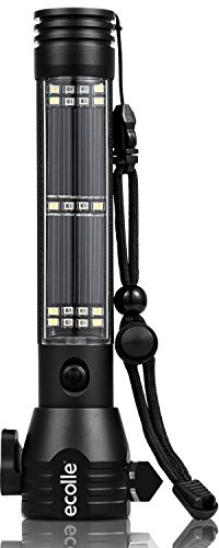 Ecolle Auto Multi Taschenlampe | wiederaufladbare Solar SMD LED mit Li-Ion Akku 2000mAh | 200 Lumen | mit Powerbank Funktion | Gurtschneider | Notfall-Hammer | Kompass | 7 Lichtmodi